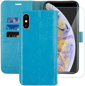 MONASAY Wallet Case Compatible for iPhone Xs MAX, 6.5-inch, [Glass Screen Protector Included] [RFID Blocking] Flip Folio Leather Cell Phone Cover with Credit Card Holder, Light Blue