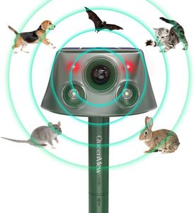 Animal Deterrent Solar Powered, Animal Deterrent Devices with Flashing Light, Waterproof Outdoor Animal Chase Deterrent for Bird Deer Skunk Squirrel Raccoon Cat Rabbit,Sound Frequency 18 kHz