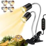 Lachesan Reptile Heat Lamp, Dual Head Basking Light with Cycle Timer, Dimmable UVA Reptile Light for Turtle Tortoise Lizard Snake Bearded Dragon, 4 Bulbs (2PCS 25W + 2PCS 50W)