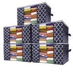 Stackzy Large Clothes Storage Bags – Sturdy Fabric Closet Organiser – Foldable Storage Solution for Closet or Underbed – Storage Bin with Reinforced Handles – 5pcs, Striped 90L Capacity