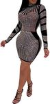 Women Long Sleeve Birthday Dresses Sexy hot Diamond Process Sexy Dress Party Club Night Dress…, 2020 Black, Medium