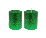 Pure Indian Candle Handmade Scented Citronella & Camphor Green Glitter Decorative Pillar Candle PIC003 (Pack of 2 Pcs.)