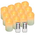 Hausware Flameless Candles Battery Operated Candles Set of 12（D: 3" x H: 4"） Real Wax Pillar Flickering Candles LED Flameless Candles with Remote and Timer Control (Ivory Color)