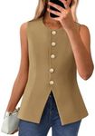 BTFBM Summer Sleeveless Blazer Vest For Women Dressy Button Down Round Neck Business Casual Outfits Work Suit Vests Tops(Khaki, X-Large)