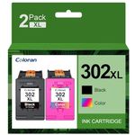 302XL Ink Cartridges Remanufactured for HP 302 Ink Cartridge for Officejet 3830 3831 3832 3834 3835 4650 4654 4658 5230 DeskJet 1110 2130 2132 3630 3632 Envy 4520 4522 4524 4527 2-Pack, Black & Color