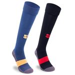 Supersox Unisex Kids Football Socks-Knee Length Socks Cushioned Sole, Odour Free & Superior Grip Unim Stockings Football/Soccer, Pack Of 2 (Navy & Black, Large (10 Years To 14 Years), Cotton)