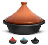 Kook Moroccan Tagine, Preseasoned Cast Iron Cooking Pot, Tajine with Ceramic Cone-Shaped Closed Lid, 3.3 QT (Terracotta)