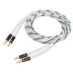 InnoStars 14AWG Speaker Cable Wire with Gold-Plated Banana Tip Plugs (25 Feet) - 99.99% Oxygen-Free Copper (OFC), in-Wall CL2 Rated, Heavy Duty Braided - White, 25ft