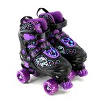 4 Wheel Adjustable Quad Roller Skates Kids Boots Childrens Rollerskates (Purple, Small/UK 11-1/)