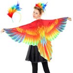 iROLEWIN Bird-Wings-Parrot-Costume for Adults Mardi Gras Headband for Women Feather Cape Big Eagle Dress-Up Shawl Party Gifts