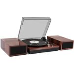 Record Player with Dual Full-Range Stereo Speakers & Glossy Finish, 2-Speed Belt-Drive Vinyl Turntable, Retro LP Player with Moving Magnet Cartridge, Wireless Playback, RCA Output, Glossy Brown