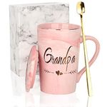 Lakeer Marbel Ceramic Cup Grandpa Coffee Mug Set with Lid and Stirrer Gift Set for Fathers Day Birthday Christmas in Gift Box