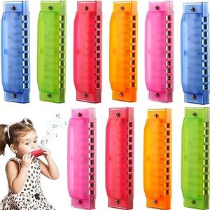 10 Pcs Kids Harmonica 10 Hole Translucent Harmonica Plastic Harmonica Toys Musical Instruments for Beginner Children Birthday Party Favor, 5 Colors