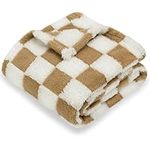 HOMRITAR Super Soft Baby Blanket for Boys Girls Warm Cozy Reversible Checkerboard Toddlers Blanket, Fluffy Fuzzy Plush Lightweight Bed Blanket with Chessboard Grid Design 380GSM Khaki 30 x 40 Inch
