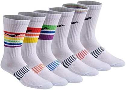 Saucony Men's Rundry Mesh Ventilating Comfort Fit Performance Crew Socks, Available in L-XL (3, 6, 12 Pairs), White Assorted (6 Pairs), Large