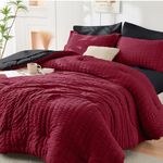 HYMOKEGE Red & Black Full Size Comforter Sets Seersucker 7 Pieces, All Season Luxury Bed in a Bag for Bedroom, Bedding Set with Comforters, Sheets, Pillowcases & Shams