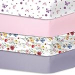 bimocosy Crib Sheets Fitted Girl,Boy 4 Pack, 28''x 52'' Multi Colors, Breathable & Soft Microfiber Toddler Sheets for Standard Crib and Toddler Mattresses,Butterfly/Floral/Pink/Purple