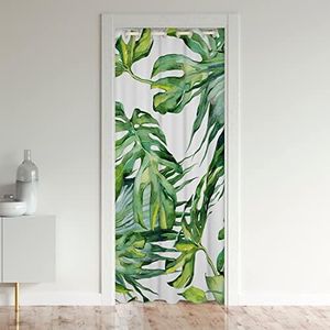 Tenda per porta con foglie di palma, per la privacy, per la porta dei bambini, con parte posteriore, con foglie tropicali verdi, tappetino per ingresso, divisorio, tenda oscurante, per camera da lett