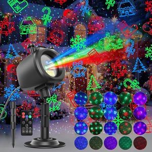 2-IN-1 HD Christmas Laser Lights Projector Outdoor, 4 Slide Moving RGB Firefly Lights with RF Remote, Christmas Decorations Firefly Laser Light Up to 3200 Sq.Ft for Halloween Yard Garden Holiday Party