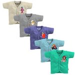 Tinchuk NammaBaby Cotton Front Open Half Sleeves Jhabla Half Sleeves Front Open Tshirt Multicolored Solid Color Tees with Cute Cartoon Print Cotton Jhabla Vest Multipack (3-6 Months)