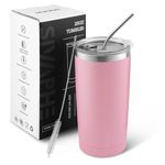 Sivaphe 20 OZ Insulated Tumbler Stainless Steel with Straw and Lids, Travel Coffee Cup Double Wall Vacuum Drinking Glasses for Camping Hiking Pink 550ML