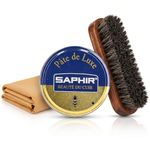 JJ Collections Saphir High Gloss Black Shoe Polish 50ml Bundled with Horsehair Brush & Cotton Cloth – Premium Shoe Polish Kit for Leather Cleaner Care, Black Boot Polish Shine