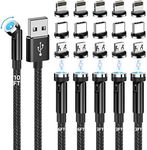 Magnetic Charging Cable, 540° Rotating Magnetic Phone Charger [6-Pack, 3ft/3ft/3ft/6ft/6ft/10ft] 3 in 1 Magnetic Charger Cable Nylon Braided Magnetic USB Cable for iProduct/Micro USB/Type C Device