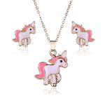 Sixshine Necklace Earrings Jewellery Set of Pink Unicorn Pendant for Girl Birthday Gift, Christmas Present