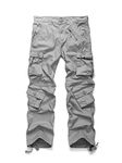 OCHENTA Men's Cotton Casual Cargo Work Pants Military Tactical Combat 8 Pockets Travel Trousers Light Grey 38