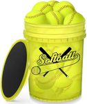 Lewtemi 18 Pack Sports Practice Softballs with 1 Pack Softball Bucket, Official Size and Slowpitch Softball, Leather Covered Youth Fastpitch Training Ball for Games Practice Training (Yellow, 11 Inch)