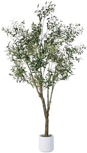 Jocoevol Artificial Olive Tree 6FT, Indoor Fake Silk Plant with Realistic Trunk, Leaves, Fruits and White Planter, Faux Potted Tree for Home Decor and Housewarming Gift, 1 Pack