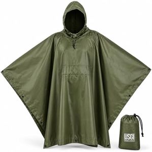 USGI Industries Military Style Poncho Multi Use Rip Stop Camouflage Rain Poncho, Od Green, One size