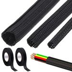 Tanstic 5Pcs 3/4+1/2+1/4 Inch Braided Cable Sleeve with Wire Loom Harness Tape, Cord Protector Wire Loom Tubing Cable Sleeve Split Sleeving Braided Sleeving for Computer USB Audio Video Cable