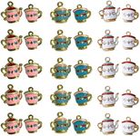 GTONEE 30pcs Enamel Teapot Charms Pendants Teacup Charms Cup Pendants Mini Coffee Mug Charms for DIY Crafts Jewelry Making Necklace Bracelet Earrings Keychains Handbags Decoration, Alloy Steel Enamel, No Gemstone