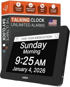 Robin Day Clock 2025 Dementia Clock with Custom Alarms & Calendar Reminders, Clocks for Seniors Helps with Memory Loss, Alzheimers, Dementia, Black