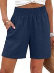 ANRABESS Linen Shorts for Women Casual Summer High Waisted Wide Leg Lounge Beach Vacation Shorts with Pockets 2026 Spring Navy Blue Large