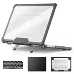 HXCASEAC Compatible with MacBook Air 15 inch Case, Anti-Scratching Protective Hard Shell Cover with Foldable Stand for A3114, A2941 Tough Case - Black