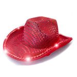 Led Hat Cowboy Sequin Party Cap Flashing Light Up Dance Party Cowboy For Birthday Wedding Festival Party Halloween (Red)