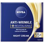 NIVEA Anti-Wrinkle and Revitalising Night Cream (50ml), Overnight Moisturiser for 55+ Skin, With Calcium, Avocado Oil, and Panthenol for Enhanced Skin Care