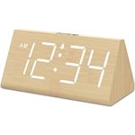 DreamSky Wooden Digital Alarm Clocks for Bedrooms - Electric Desk Clock with Large Numbers, USB Port, Battery Backup Alarm, Adjustable Volume, Dimmer, Snooze, DST, 12/24H, Wood Décor (White)