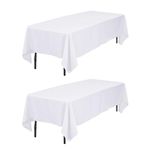 Kapwall 2 Pack White Tablecloth - 60X84Inch (152x213cm) Polyester Rectangle table cloth For 4 Foot Table in Washable Stain and Wrinkle Resistant - Great For Wedding, Restaurant, Party, Banquet.