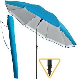 Menz Sonnenschirm Strand, Fb. Blau - Funktionaler Strandschirm Ø 180 cm, UPF 80+ Sonnenschutz für Strand und Balkon, Strandschirm windfest stabil, knickbarer Sonnenschirm mit Schutzhülle
