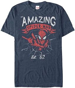 Marvel Universe Grunge Fwip Young Men's Short Sleeve Tee Shirt, Navy Blue Heather, Small