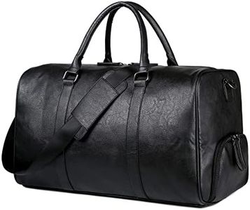 OCCIENTEC Large Sports Gym Bag Pu Leather Duffle Bag Holdall Travel Bag Weekend Overnight Bag with Shoe Pouch for Men and Women (Black-39L)