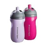 Tommee Tippee Insulated Sportee Water Bottle for Toddlers, Spill-Proof, Playful and Colorful Designs, Easy to Hold Handle, 9oz, 12m+, Pack of 2, Lilac and Plum