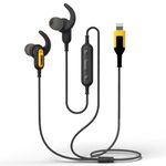 DEWALT Earphones for Lightning — Apple Compatible Wired Headphones — Jobsite Water-Resistant Earphones for iPhone — Wired Headphones for iPhone