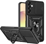 SkyTree Samsung Galaxy F54 5G, Robotic Sliding Camera Window Shock Proof Thunder Case, Dual Layer Hybrid Armor Back Cover Case with Kickstand for Samsung Galaxy F54 5G - Black