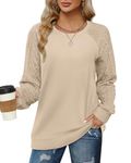 Aokosor Ladies Jumpers Cable Knit Sweatshirts for Women Lightweight Long Sleeve Tops Beige Size 6-8