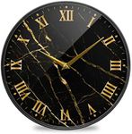 ALAZA Black Marble Print Gold Lines Wall Clock Battery Operated Silent Non Ticking Clocks for Living Room Decor 12 Inch / 9.5 Inch