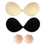 YEJAHY 2 Pack Strapless Push Up Bra,Push Up Invisible Bra for Women,Reusable Silicone Sticky Bra,for Wedding,Party,Backless Dress and Everyday Wearing (Cup B)